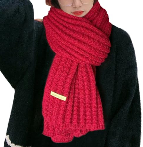ORANDESIGNE Schal Damen Winter Kuschelig Dicker Strickschal Warm Grobmaschig Häkel Grobstrick Schal Lange Winterschal Elegante Einfarbig Pashmina Frauen Deckenschal Scarf One Size Burgunderrot