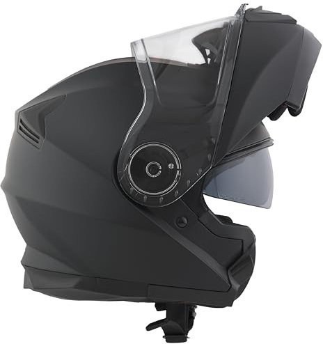 BHR Klapphelm 836 FLIP-UP, Integralhelm ECE 22.06 zugelassen mit Sonnenblende, doppeltem kratzfestem Visier und mikrometrischem Auslöser, für Touring und Stadtfahrten, Mattschwarz, L