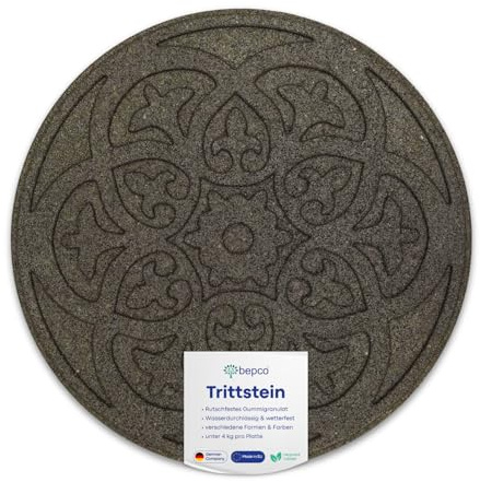 bepco Trittstein Gartenplatte Beetplatte Laufplatte Wegplatte 4er-Set, Gummi (4er-Set Trittsteine Ornament aus recycelten Gummi, Ø 45,8 x 1,8 cm, Braun)