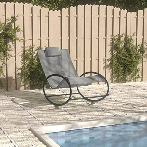 CIADAZ Sonnenliege mit Kissen, Balkonliege, Gartenliege, Sonnenbett Outdoor, Gartenliegestühle, Freizeitliege, Strandliege, Gartenmöbel, Himmelsliege, Stahl und Textilene Grau