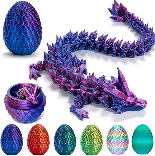 Elektheim 3D-tryckt drake, realistisk drakägg i ägget, ledad, helt rörlig, kristalldrake med drake, fidgetleksak för barn och vuxna, hem, kontor, skrivbordsleksak