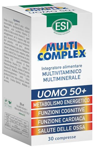ESI - Multicomplex Uomo 50+, Integratore Alimentare Multivitaminico Multiminerali, Contribuisce al Funzionamento del Sistema Immunitario, Contrasta la Stanchezza, Senza Glutine, 30 Compresse