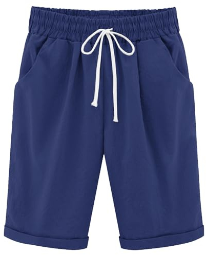 NLAND Pantalones Cortos Mujer Verano Alta Cintura Elástico Bermudas Shorts con Cordón Bolsillos Ligero Casual Pantalon Corto para Playa Deporte