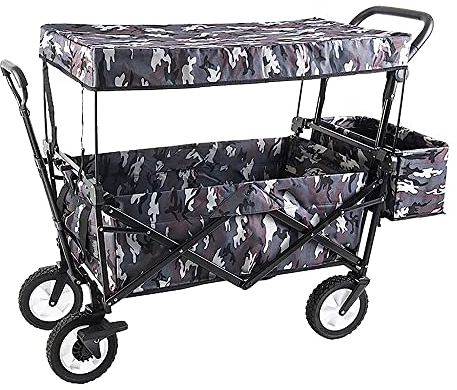 CCYENG Wäschewagen Handwagen, Zusammenklappbarer Gartenwagen, Schwerlastwagen Mit Überdachung, Multifunktions-Einkaufswagen Für Outdoor-Camping-Strandwagen Mit 4 Räder