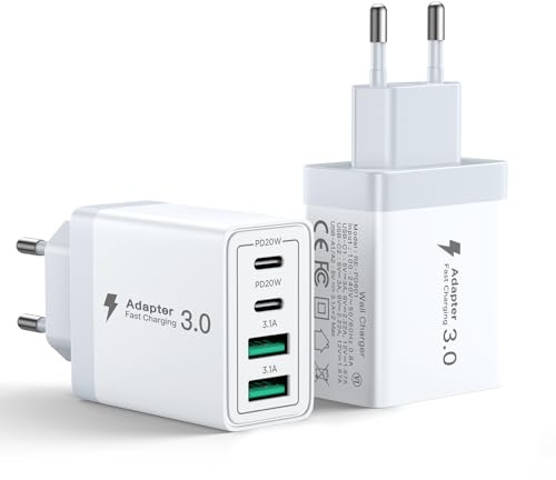 2 Pack Caricatore USB C,40W 4Porte Presa USB Multiplo Spina Ricarica,Muro Caricabatterie Rapido per Samsung S24 S23 S9 iPhone 16 15 14 13 12 11 Pro iPad,Carica Rapida Alimentatore Type C Adattatore