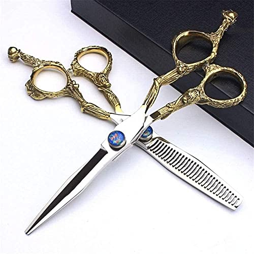 Friseurschere, Haarschere, Retro-goldene Haarschere, Schneideschere und Effilierschere, Styling-Rasiermesser, 6-Zoll-Set
