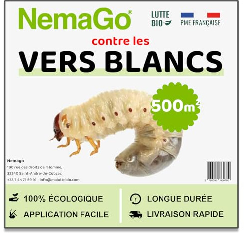Nemago® - HB Nématodes Contre les Vers Blancs (250 Millions) - Couvre 500m² jardin, pelouses et plantes - Traitement lutte Biologique contre Hannetons & Otiorhynques