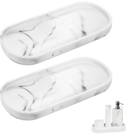 XINSUO 2 st badrumsbricka, badrumsbrickor, sminkbricka för badrum (vit marmor, 25L*11W*2H cm)