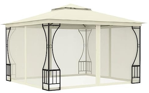 Homgoday Tonnelle avec Moustiquaire 300x300x265 cm Crème, Tente de Réception Belvédère de Jardin avec Rideaux détachables, Gazebo Pavillon de Extérieur, Chapiteau pour Camping, Barbecue