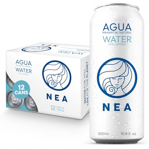 NEA Agua de Manantial en Lata - Manantial Alpes Austríacos - Pack 12 Latas 50cl - Aluminio Sin Plástico BPA Free - Sin Retrogusto Metálico - Hidratación Responsable