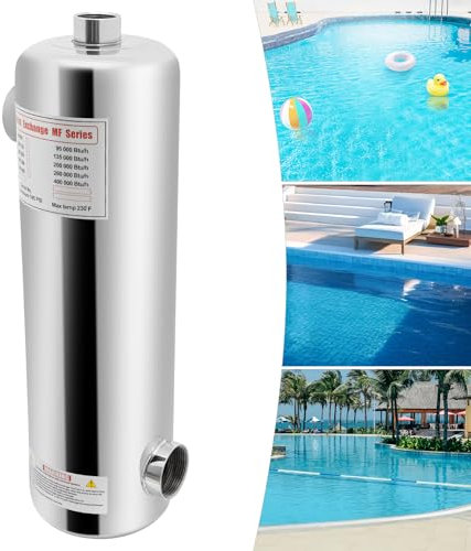 ieLsngai Pool-Wärmetauscher 60KW, Edelstahl Schwimmbad Wärmetauscher, Edelstahl Wärmepumpe Rost und Salzwasserbeständigkeit mit 250L/min Poolwasserdurchfluss und 30 L/Min Heißwasserfluss