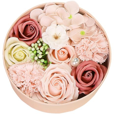 Ensemble de savon à fleurs dans une boîte cadeau, savons fantaisie pour femme - Boîte à fleurs ronde pour le bain - Pour mariage, Saint-Valentin, style A