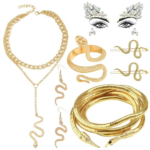 SPHERETRON 7 Stück Medu-Sa Kostüm Zubehör Schlangen Schmuck Medu-Sa Snake Necklace Karneval Kostüm Damen Schlangen Accessoires Für Karneval Maskerade Party Cosplay