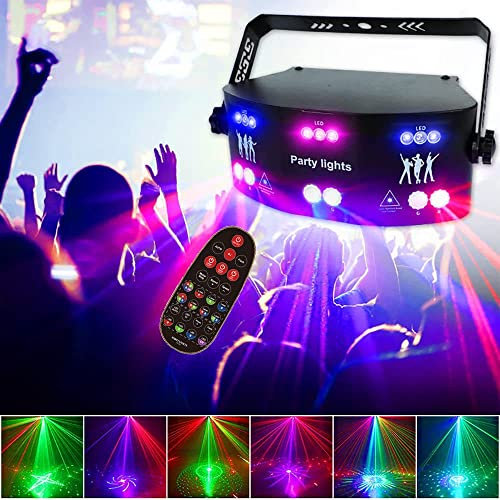 Lumières stroboscopiques à 15 yeux LED activées par le son avec télécommande – Lumières de fête DJ disco pour fêtes, maison, Noël, anniversaire, karaoké, bar
