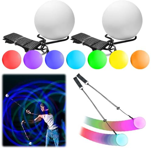 Vmxlso 2 Stück LED Poi Bälle, Jonglierbälle Leuchtend, LED Poi Leuchtball Kinder, LED Poi Jonglierbälle Kinder mit Regenbogen Farben und Strobe-Effekt, LED Poi Leuchtender Ball für Tanz, Jonglieren