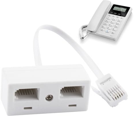 BT Telephone Splitter - 2 Way UK Socket Adapter RJ11 Male to 2 Female Socket Extender for Landline, Modem, FAX Cable Converter - White