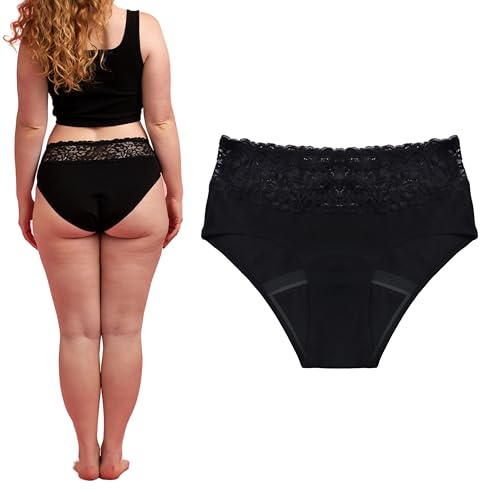 dais Periodenunterwäsche für Starke Blütung mit Bio-Baumwolle • Slip mit Spitze (DE/NL/SE/PL, Alphanumerisch, XL, Regular, Regular, 1, Schwarz)