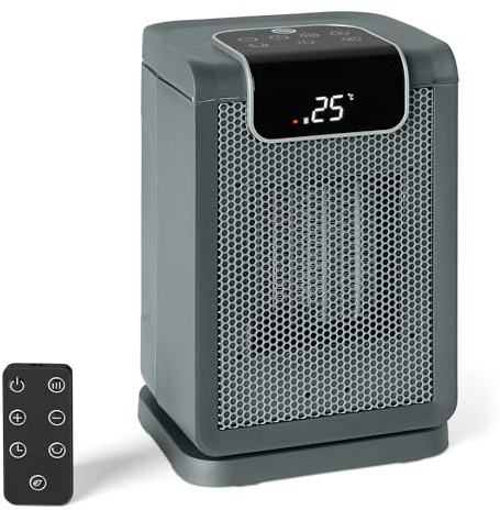 Amazon Basics Termoventilatore elettrico portatile, in ceramica, oscillazione 70°, 1800 W, 25 cm, grigio