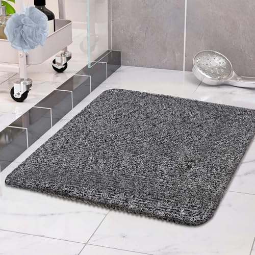 COSYLAND Duschmatte rutschfest 80 × 80 cm - Duscheinlage rutschfest mit Ablauf - Weiche PVC-Luffa Antirutschmatte Badewanne - Schnell Trocknende Badematten - Weiß + Schwarz