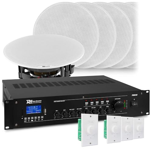 Sistema de Sonido 100V – Amplificador 240W, 8 Altavoces de Techo, Bluetooth, MP3 USB/SD, Controles de Volumen y Cable de 100m – Ideal para Oficina, Tienda y consultorio