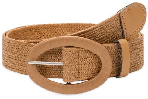 WHIPPY Stroh Gewebte Elastische Taillengürtel für Damen Boho Frauen Geflochtener Rattan Breiter Gürtel Stretch Taillengürtel, Braun, 100cm