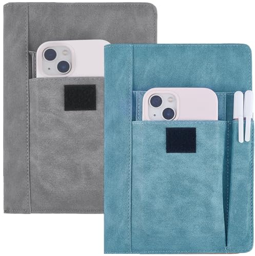 CRASPIRE 2 Farbe Buchumschlag PU Leder A5 wasserdichte Buchhülle Grau Cyan Wiederverwendbarer Buchschutz Für Taschenbücher Notizbuchhüllen Mit Stifttaschen Für Buchliebhaber Klassenkameraden Geschenke