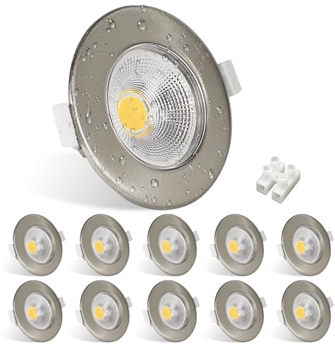 Allesgute 10er LED Einbaustrahler 230V Flach 7W, Gebürstet Edelstahl Einbauleuchten, LED Spots 600LM 4000K Neutralweiß, Einbauspots 65-85mm Lochmaß für Schlafzimmer Küche Wohnzimmer