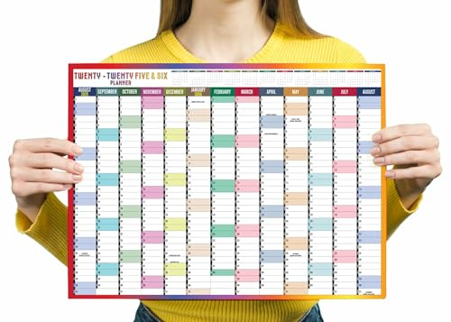 Grand planificateur mural 2025-2026 - Format A3 - Calendrier scolaire annuel - Grand planificateur annuel d'août à août - Année académique complète - 29,7 x 42 cm (plié) (1 pièce)