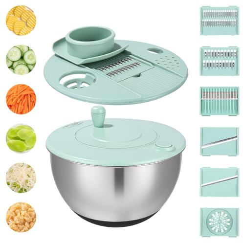 5L Essoreuse à Salade en Acier Inoxydable, Grande Spinner a Salade avec Couvercle, Salad Spinner pour Laver et Bouton, Base Antidérapante, Utilisée pour Nettoyer, Sécher,Couper les Salades, Légumes