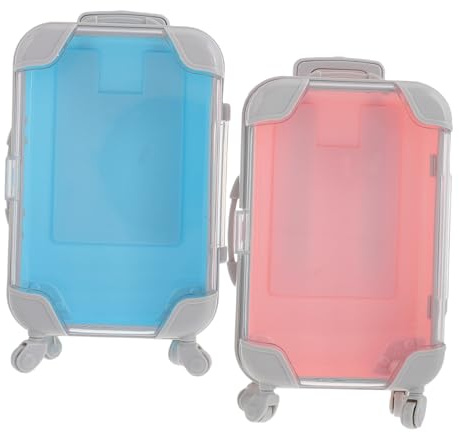 VALICLUD Kleiner Kofferbox aus Kunststoff 2 Stück Miniatur Trolley Schminkboxen Leichte Aufbewahrungsbox für Wimpern und Süßigkeiten Tragbare Reisebox Abnehmbare Struktur (12.5 * 3.5 * 7.5Cm)