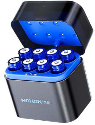 8-Pack AA Rechargeable Lithium Batteries with Charger - 1.5V 3600mWh Long Lasting AA Batteries for Blink Outdoor, Xbox and More - Includes Charging Box