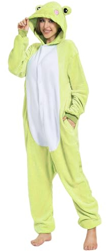 Disfraz unisex de rana, pijama de una pieza, mono para adultos con capucha, mono de animales, ropa de dormir, mono de peluche, mono para mujer, hombre, carnaval, cosplay, R Verde Menta, L