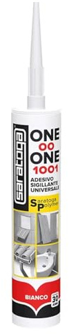 Saratoga ONE oo ONE, Sigillante Adesivo Elastico Universale, Silicone Bianco, 280 ml, per Vetro, Ceramica, Metallo, Plastica, Legno, Resistente all'Acqua, Cartuccia con Beccuccio