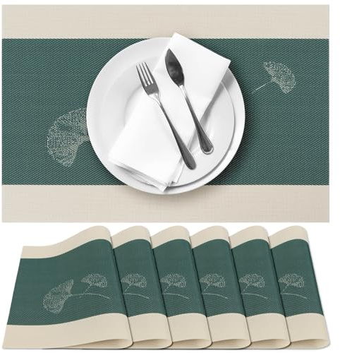 Terafeels 6er-Set Platzsets abwaschbar – Tischsets abwaschbar, Terafeels Platzdeckchen hitzebeständig, rutschfest Teller Untersetzer für Esstisch (Grün)