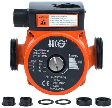 BACOENG Central Heating Pump Hot Water Circulation Heater Pump, 1-1/2 220V BSP, 25-60/130, Orange