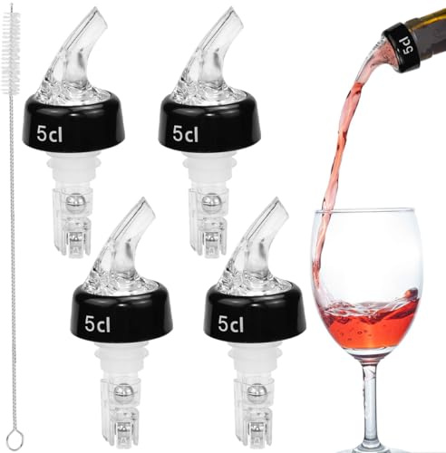 SLTAXAR 4 Pezzi Versatore Automatico Misurato per Bottiglia 5cl/50ml Universale Versatori per Bottiglie di Liquore Misurare Versatore di Liquori con Spazzola, per Vino Cocktail e Bevande