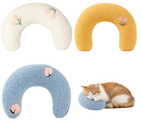 YyiFcg 3 Stück Katzenminze Kissen, Kissen für Katzen HundeU-förmiges Kissen zum Schlafen, Haustierkissen Katzenkissen Plüsch Haustierspielzeug zum Schlafen Katze Kuscheltier für Ausruhen, Spielen
