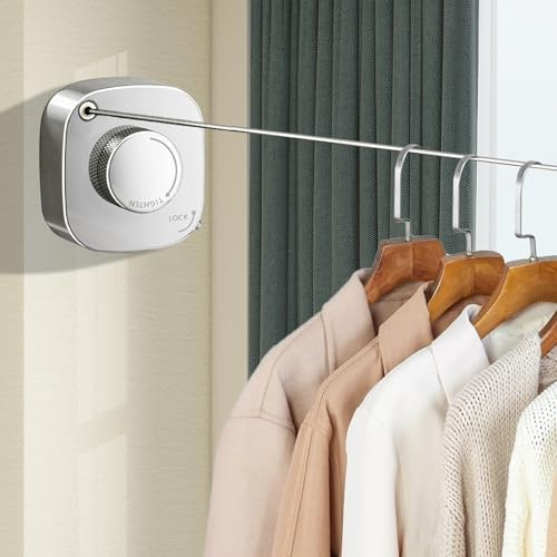 Longzhuo Tendedero Extensible, 4,2 m de Cuerda de Secado de Acero Inoxidable, tendedero Extensible, 20 kg, Capacidad de Carga, baño, balcón, Cocina, Dormitorio