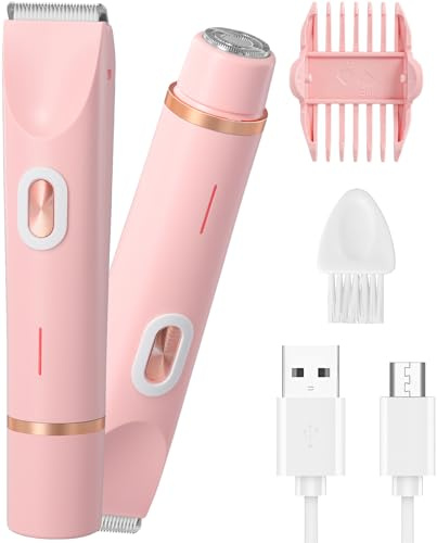 Bikini Trimmer Damen 2-in-1 Intimrasierer Elektrisch IPX7 Wasserdicht Rasierer für Intimbereich USB Wiederaufladbar Nass- und Trockenrasierer für Frauen Pink
