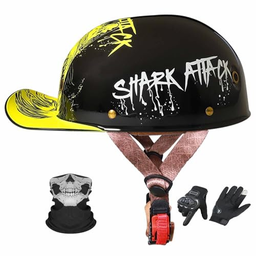 Retro Öppen Motorcykel Baseballkeps Halvhjälm – Justerbar Kinband, Vuxna Unisex Alla Säsonger, DOT/ECE-certifierad – Lämplig för Scootrar och Choppers.(2,M(57~58cm))