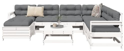 Holamys 8-TLG. Gartenmöbel-Set Weiß aus Massivholz Kiefer, modulares Outdoor Möbel Loungeset für Terrasse, Balkon, Garten, langlebige Gartenstühle für entspannte Stunden