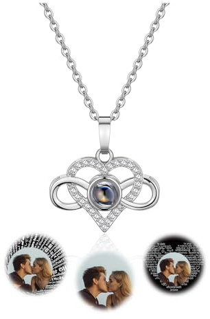 Jovivi Personalisierte Kette Bild Projektion Kette mit Foto Herz Anhänger Silber Rose Gold Fotogeschenke für Damen Schwester Freundin Mama