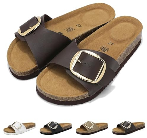 Wizshoe Pantoletten Damen Sandalen Schlappen Latschen Dunkelbraun 37EU