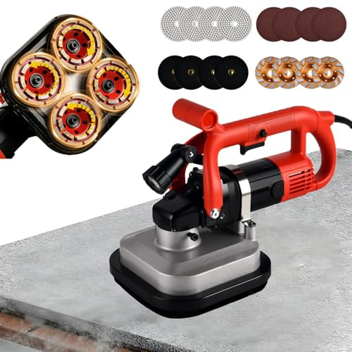 Electric Diamond Polisher Machine, 4-Head Concrete Floor Grinder with LED Light, Concrete Surface Grinder Floor Sander with 6 Speed Adjustments, 600~3000RPM, for Concrete Marble Granite