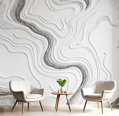 JEDTAKCT Papier Peint Lignes Abstraites 3D Géométrie Moderne Minimaliste 400X280Cm Papier Peint Panoramique 3D Grandes Poster Revêtement Mural Photo Couleur Crème Pour Salon Chambre Décor Fond Tv