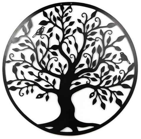 GreenWhim 60cm Metal Tree of Life Wall Art Decor - Black Metal Wall Sculpture for Living Room, Hallway, Stairs, Garden