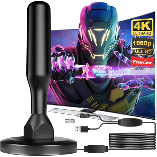 Antenne TV Intérieur Puissante, Nouveau pour 2026 Antenne TNT HD avec Amplificateur de Signal Intelligent, Réception 360° Longue Portée 500km, Compatible pour Toutes Les Chaînes Gratuites