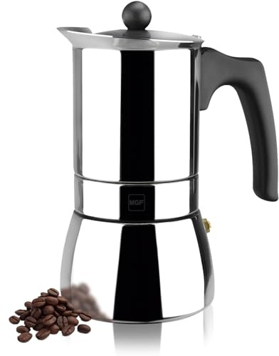 Magefesa Genova Stovetop Espresso Maker, 4 Cups/6.5 oz, 18/10 Stainless Steel Moka Pot, Italian Greca Coffee Maker, Suitable for Induction