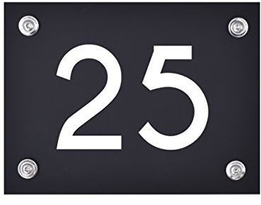 Hausnummer Schild 25 | Hausnummernschild modern schwarz matt | Hochwertiges, wetterfestes Hausnummern-Schild in weißer Schrift inkl. Befestigungszubehör, rostfrei und UV-beständig