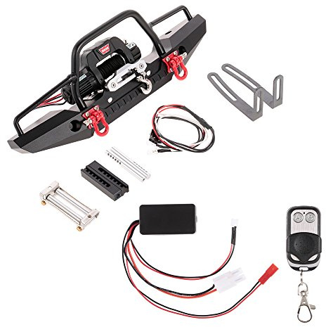 Goolsky Metal Front Bumper with 2 LED Light & Remote Control Electric Winch for Traxxas TRX-4 SCX10II 90046